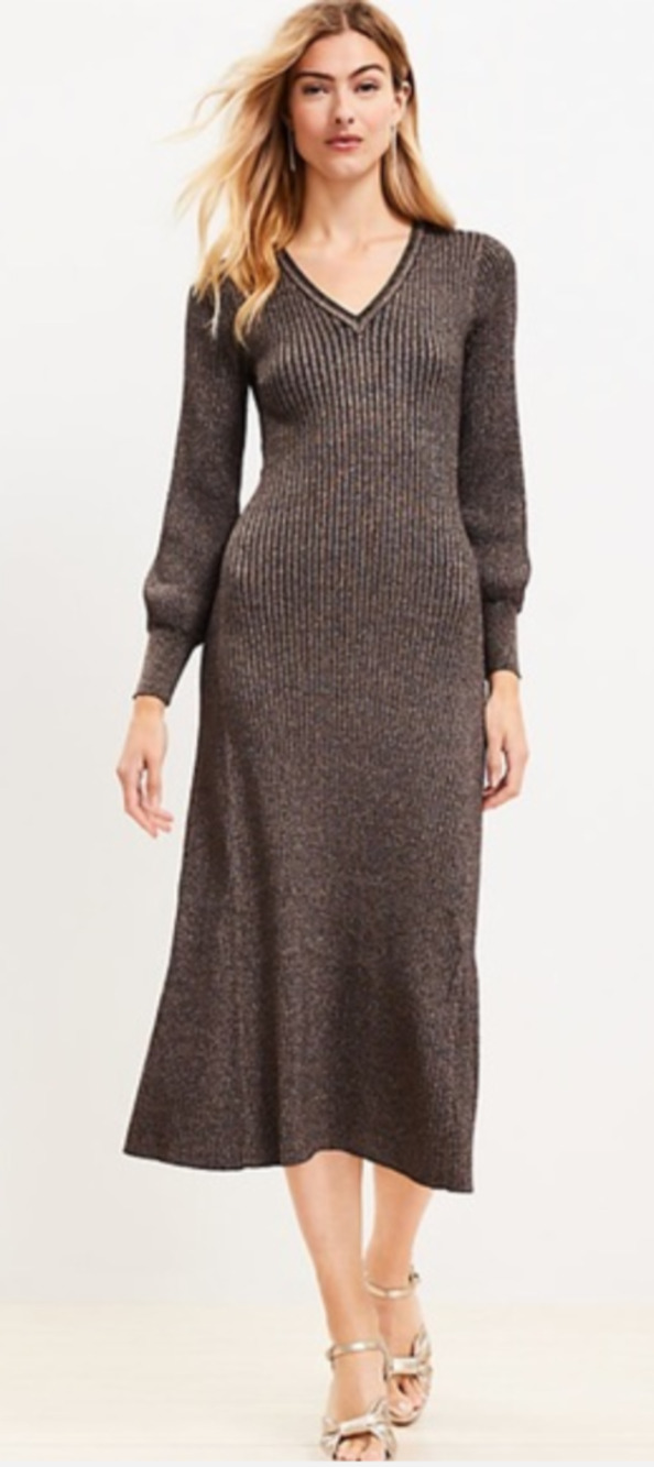 Loft Shimmer Glitter Ribbed Long Sleeve Dress